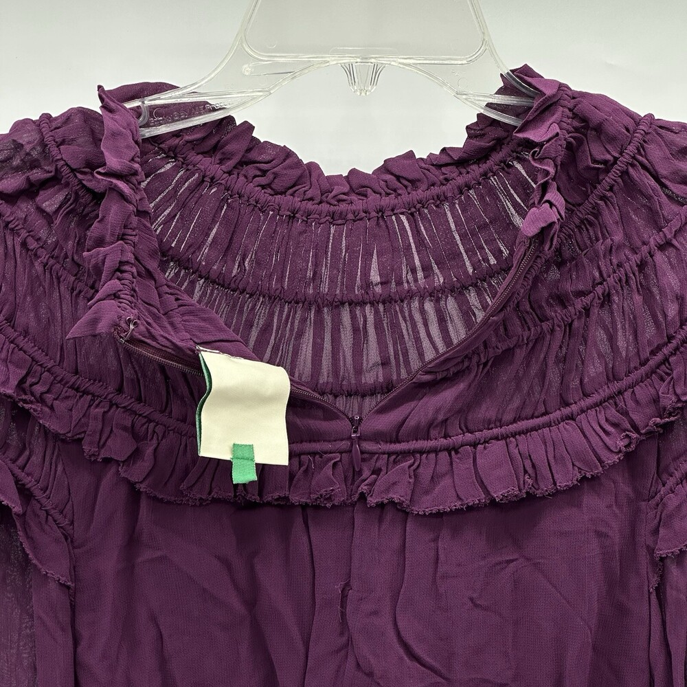 Farm Rio Size XXS Purple Smocked Long Sleeve Mock Neck Ruffled Peplum Top NWOT - Picture 12 of 13